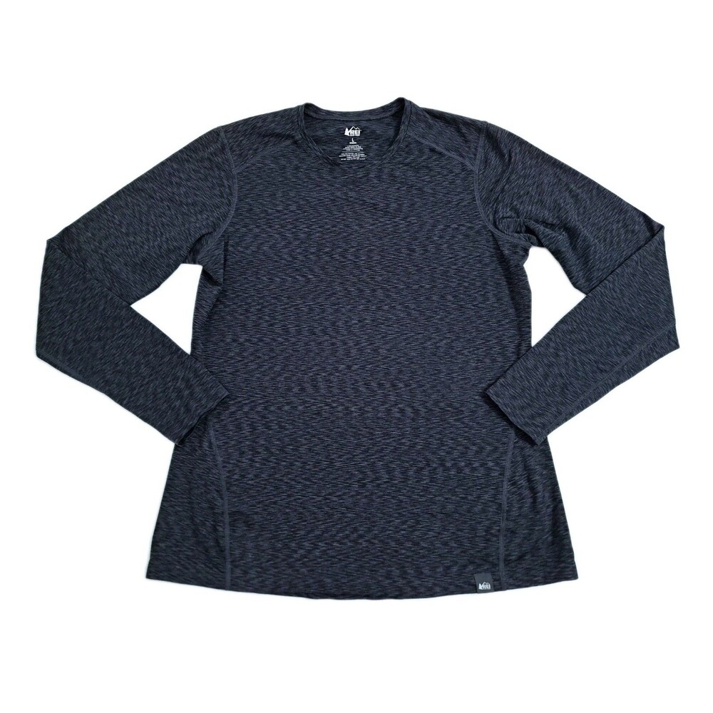 REI Co-Op Womens Large Top Midweight Base Layer Crew Long Sleeve Black Gray